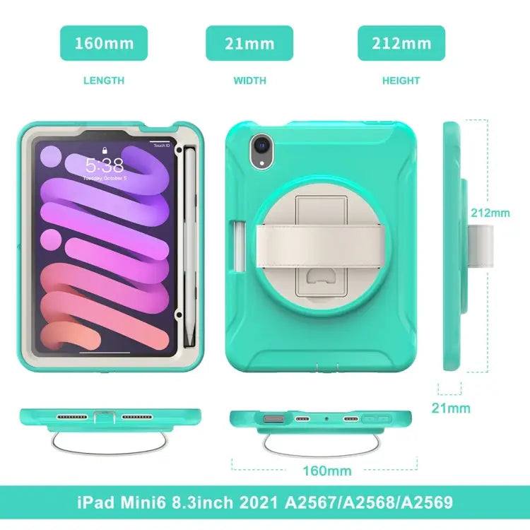 360 Degree Rotation PC + TPU Protective Case with Holder & Hand-strap For iPad mini 6 / mini 2024 - Apple Accessories
