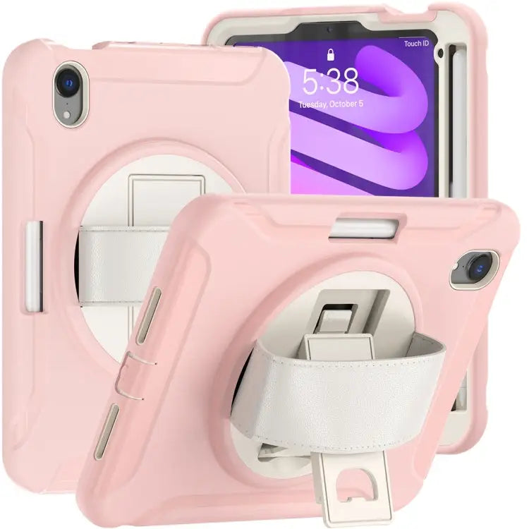 360 Degree Rotation PC + TPU Protective Case with Holder & Hand-strap For iPad mini 6 / mini 2024 - For iPad mini 6