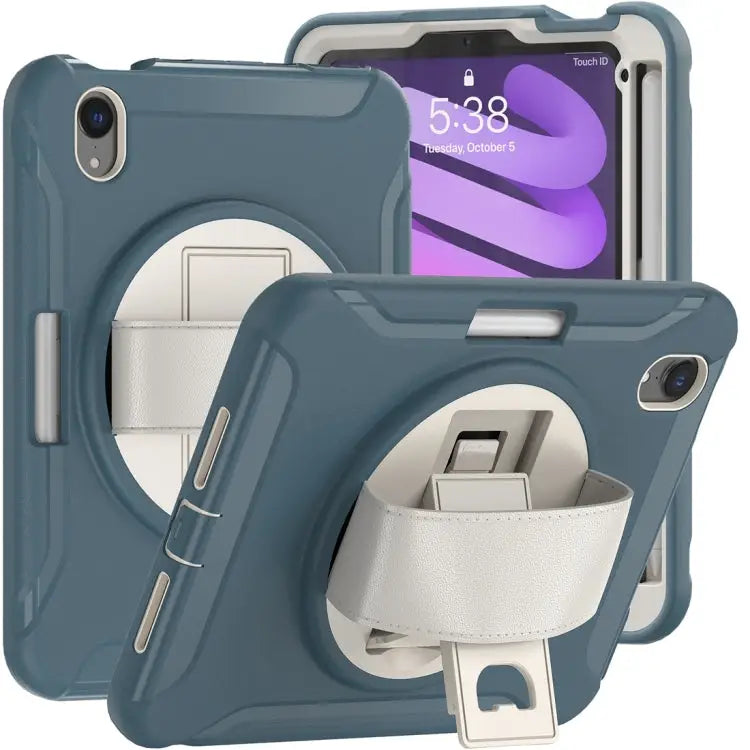 360 Degree Rotation PC + TPU Protective Case with Holder & Hand-strap For iPad mini 6 / mini 2024 - For iPad mini 6