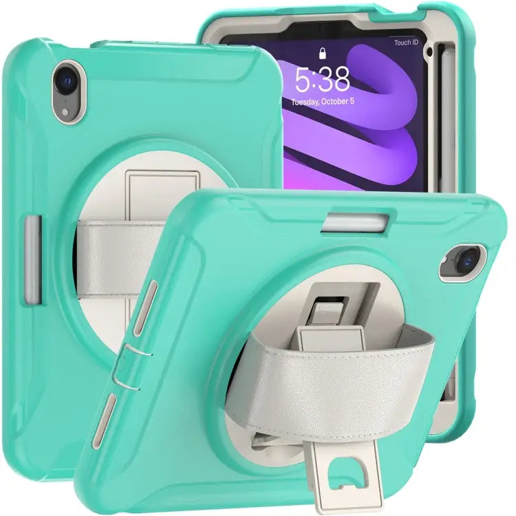 360 Degree Rotation PC + TPU Protective Case with Holder & Hand-strap For iPad mini 6 / mini 2024 - For iPad mini 6