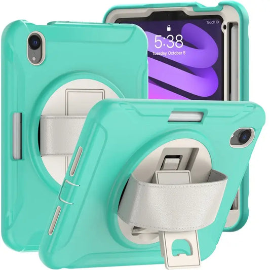 360 Degree Rotation PC + TPU Protective Case with Holder & Hand-strap For iPad mini 6 / mini 2024 - For iPad mini 6