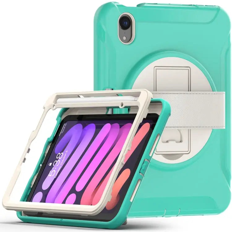 360 Degree Rotation PC + TPU Protective Case with Holder & Hand-strap For iPad mini 6 / mini 2024 - Apple Accessories