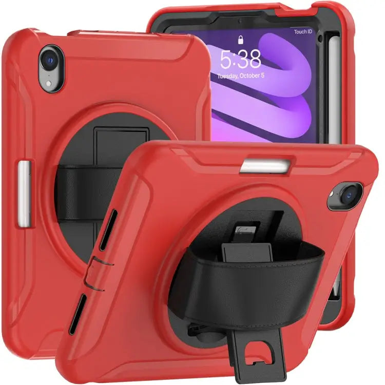 360 Degree Rotation PC + TPU Protective Case with Holder & Hand-strap For iPad mini 6 / mini 2024 - For iPad mini 6