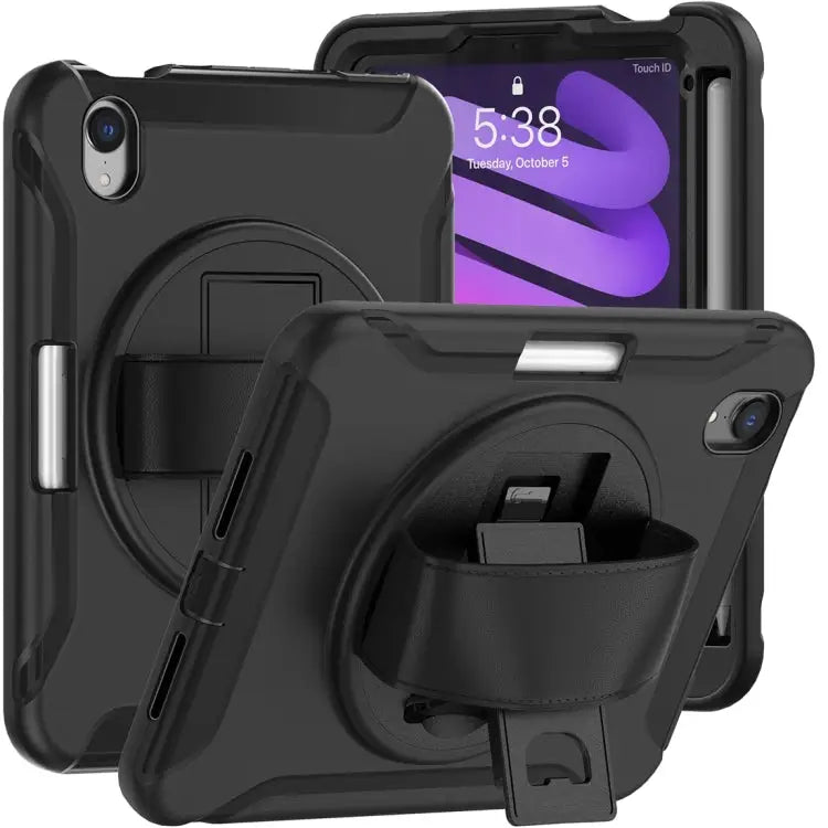 360 Degree Rotation PC + TPU Protective Case with Holder & Hand-strap For iPad mini 6 / mini 2024 - For iPad mini 6