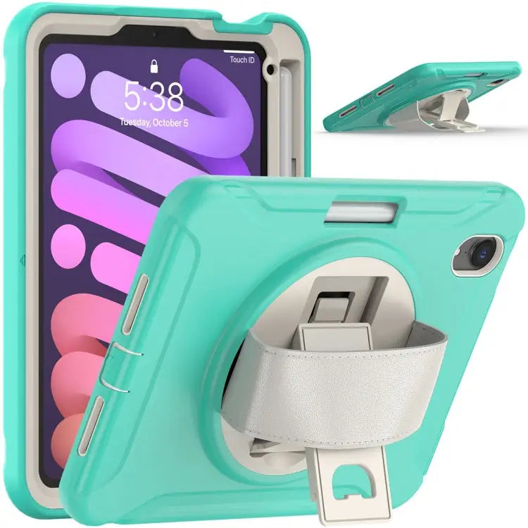 360 Degree Rotation PC + TPU Protective Case with Holder & Hand-strap For iPad mini 6 / mini 2024 - Apple Accessories