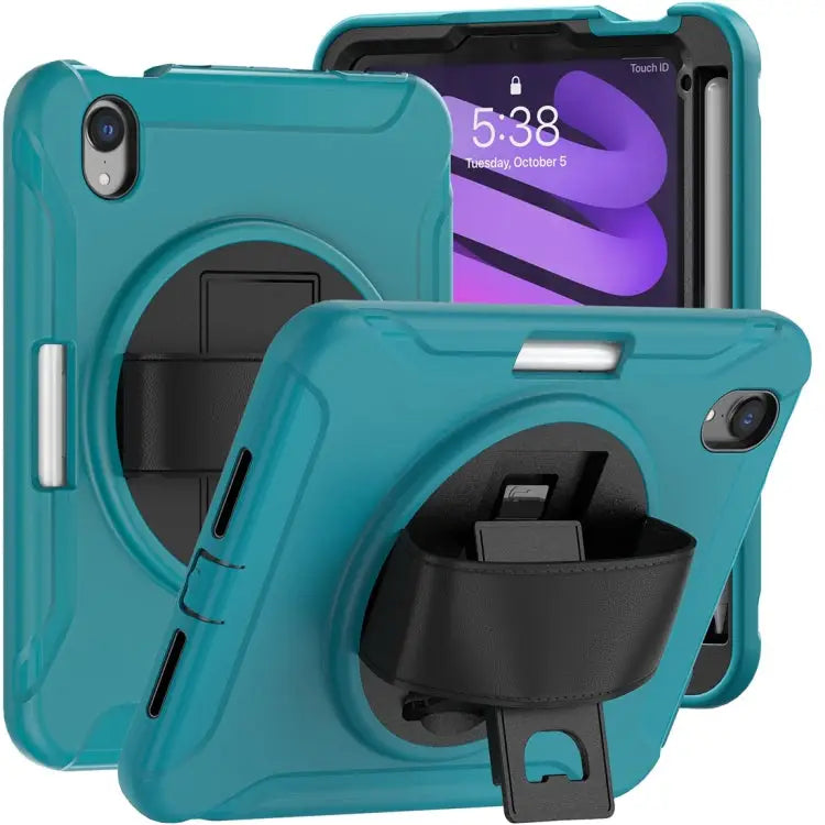 360 Degree Rotation PC + TPU Protective Case with Holder & Hand-strap For iPad mini 6 / mini 2024 - For iPad mini 6
