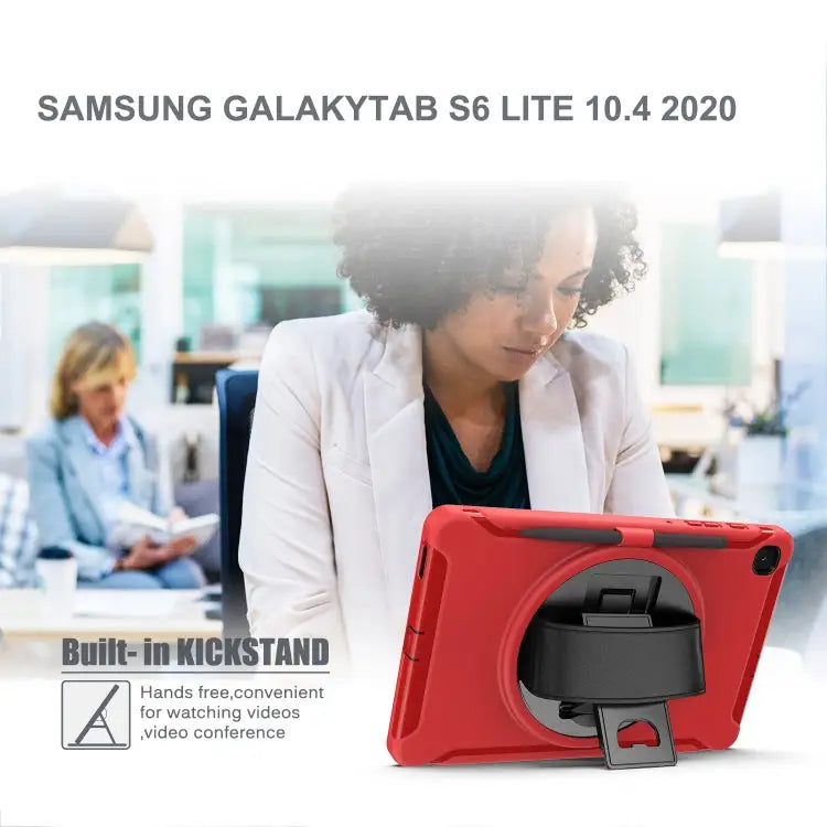 360 Degree Rotation PC + TPU Protective Cover with Holder & Hand Strap & Pen Slot For Samsung Galaxy Tab A 8.4 (2020)