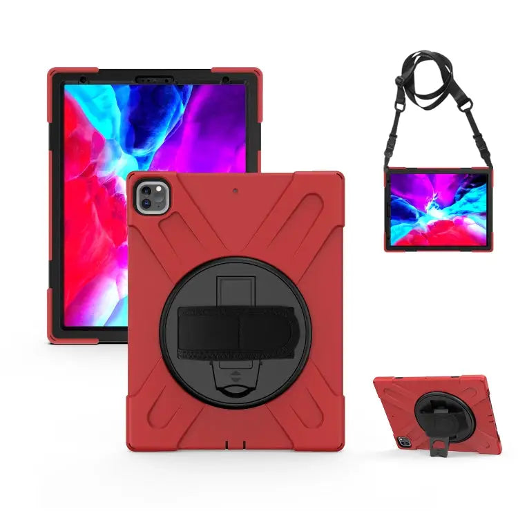360 Degree Rotation Silicone Protective Cover with Holder and Hand Strap and Long Strap for iPad 9.7 (2017) & (2018)