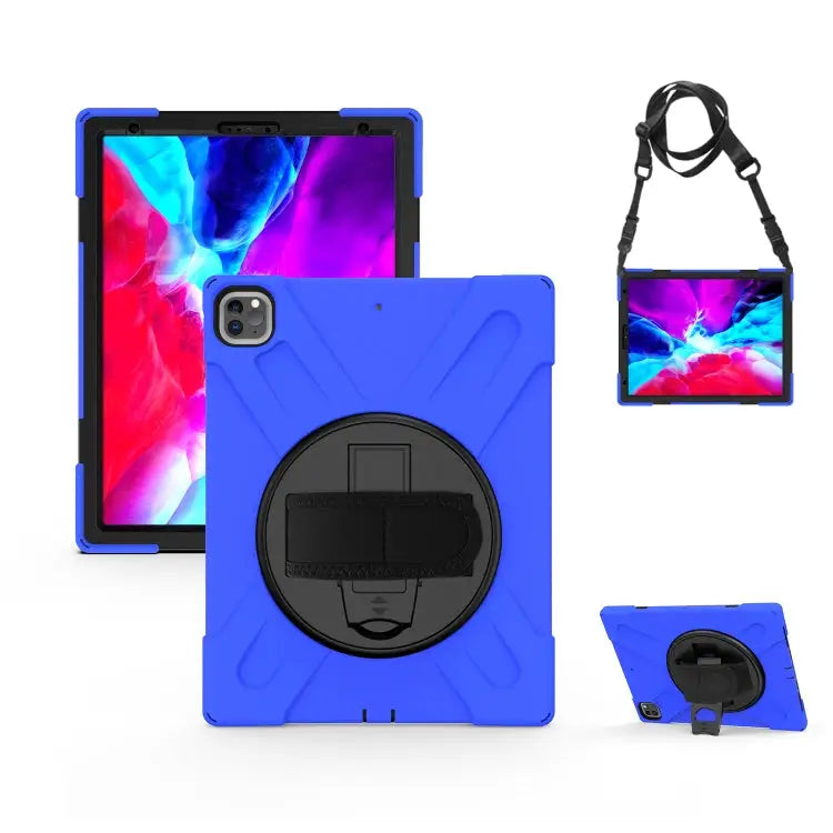 360 Degree Rotation Silicone Protective Cover with Holder and Hand Strap and Long Strap for iPad 9.7 (2017) & (2018)
