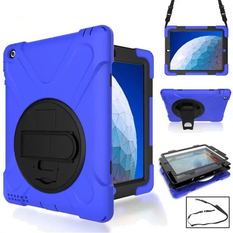 360 Degree Rotation Silicone Protective Cover with Holder and Hand Strap and Long Strap for iPad 9.7 (2017) & (2018)