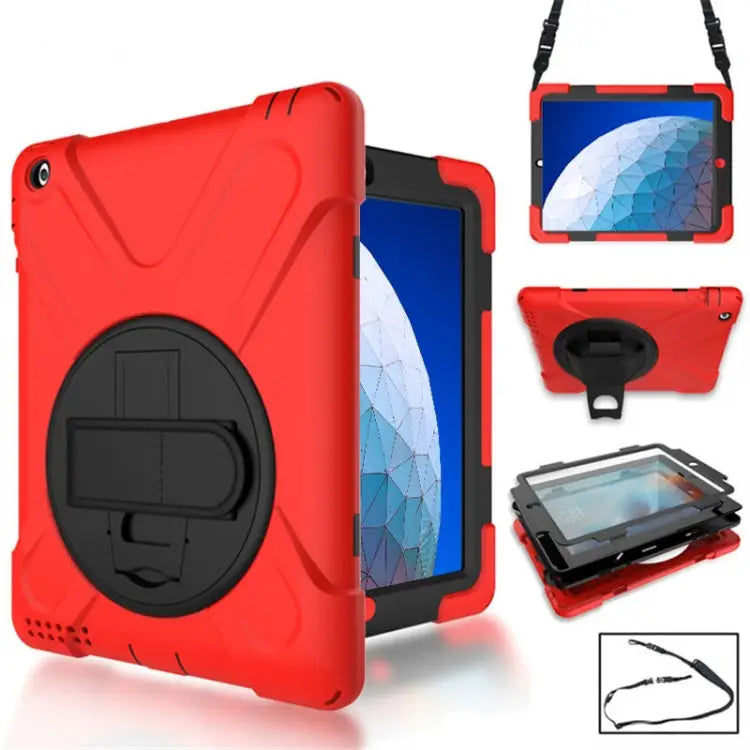 360 Degree Rotation Silicone Protective Cover with Holder and Hand Strap and Long Strap for iPad 9.7 (2017) & (2018)