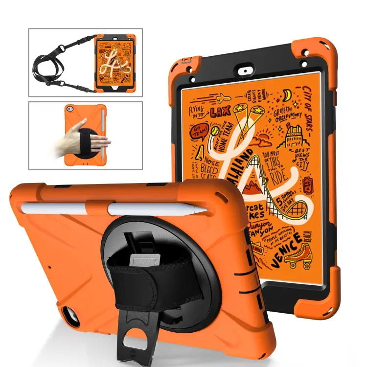 360 Degree Rotation Silicone Protective Cover with Holder & Hand Strap & Long Strap & Pencil Slot For iPad Mini 5