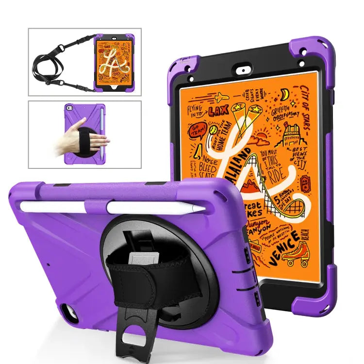 360 Degree Rotation Silicone Protective Cover with Holder & Hand Strap & Long Strap & Pencil Slot For iPad Mini 5