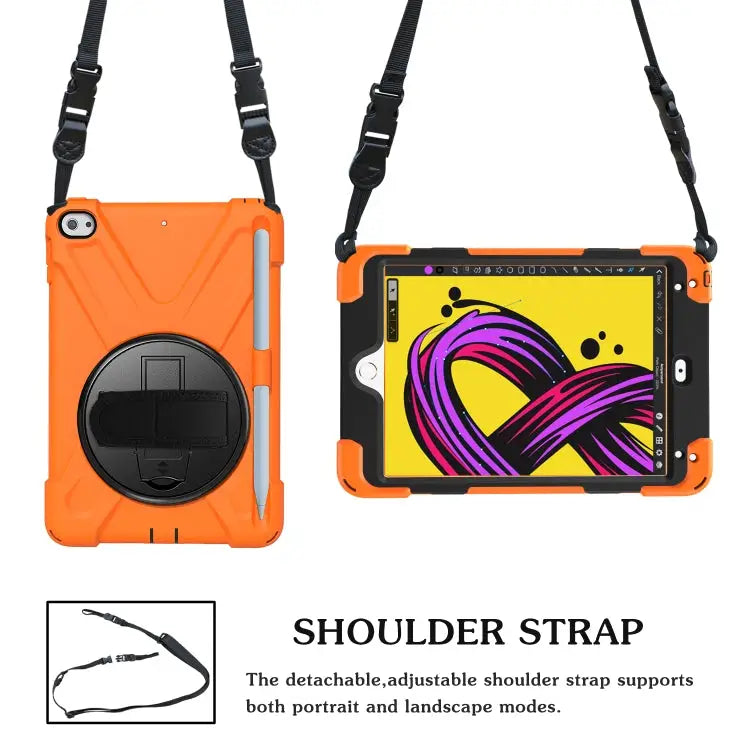 360 Degree Rotation Silicone Protective Cover with Holder & Hand Strap & Long Strap & Pencil Slot For iPad Mini 5