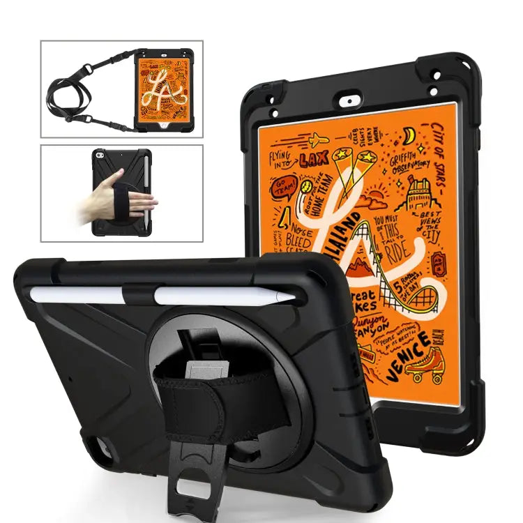 360 Degree Rotation Silicone Protective Cover with Holder & Hand Strap & Long Strap & Pencil Slot For iPad Mini 5