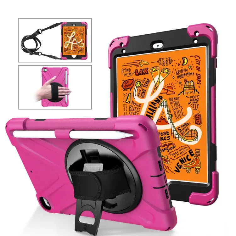 360 Degree Rotation Silicone Protective Cover with Holder & Hand Strap & Long Strap & Pencil Slot For iPad Mini 5