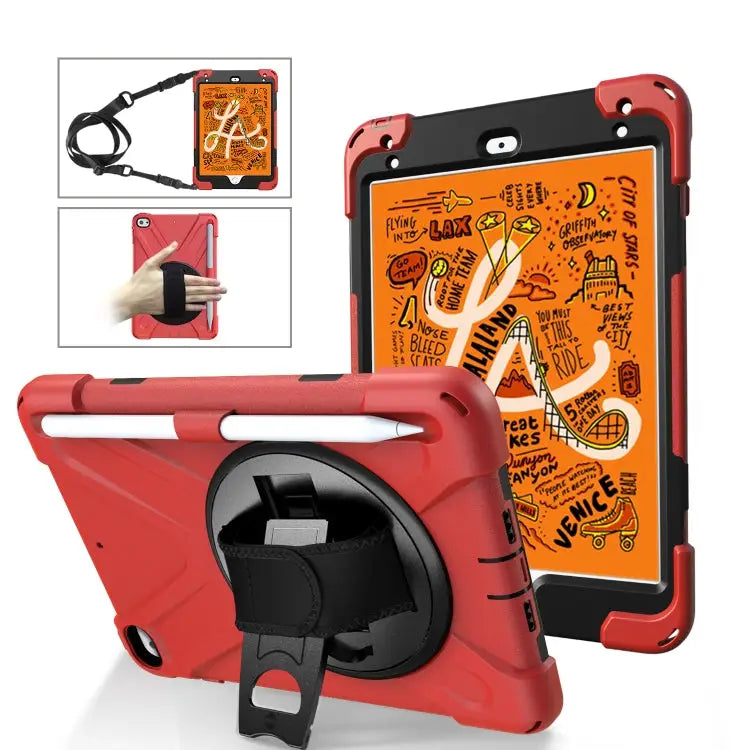 360 Degree Rotation Silicone Protective Cover with Holder & Hand Strap & Long Strap & Pencil Slot For iPad Mini 5