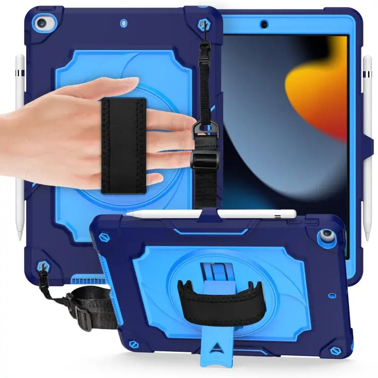 360 Degree Rotation Turntable Contrast Color Robot Shockproof Silicone + PC Protective Case with Holder For iPad Air