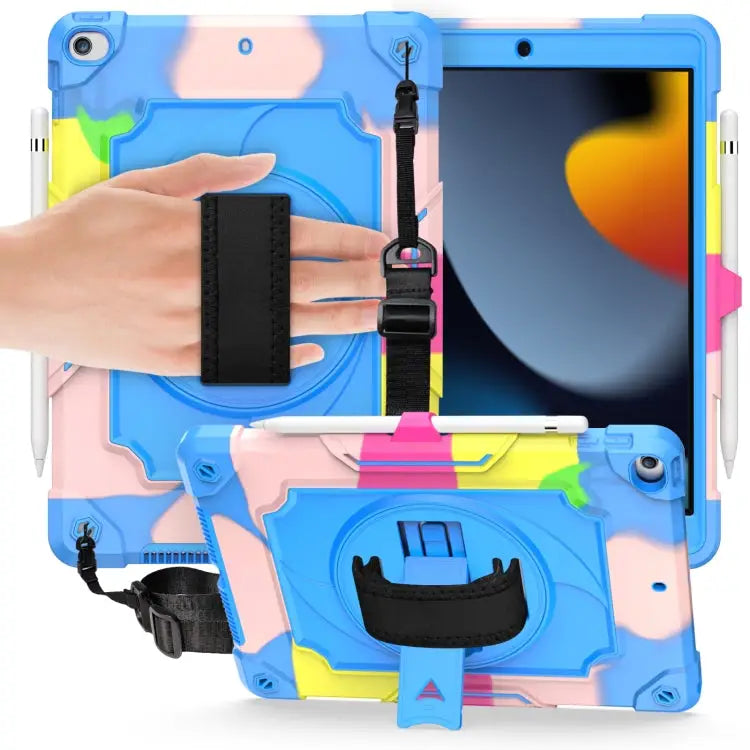 360 Degree Rotation Turntable Contrast Color Robot Shockproof Silicone + PC Protective Case with Holder For iPad Air