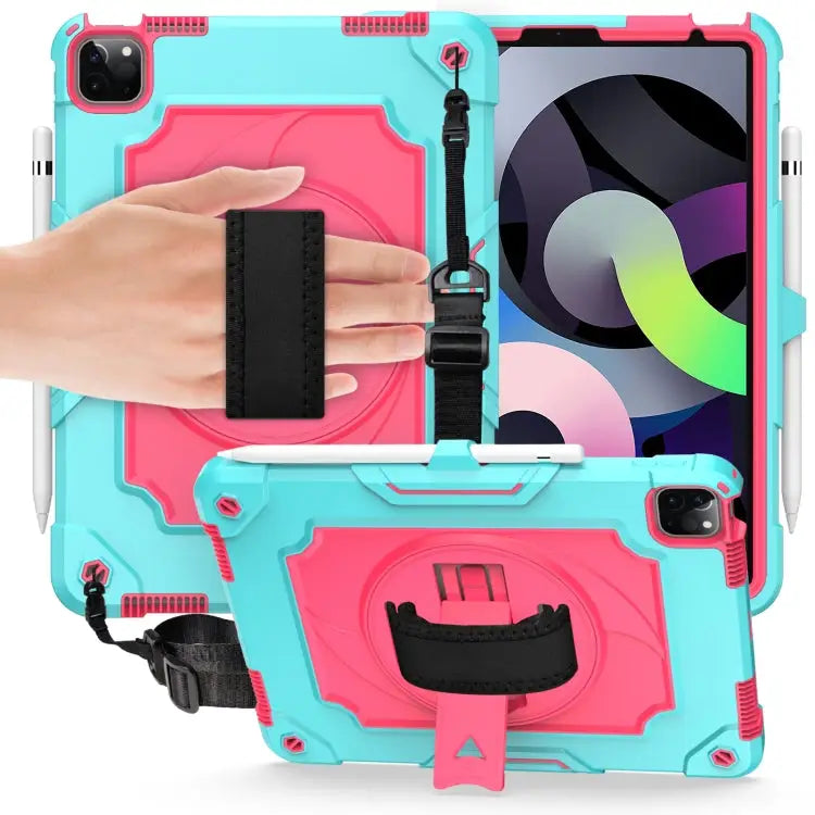 360 Degree Rotation Turntable Contrast Color Robot Shockproof Silicone + PC Protective Case with Holder For iPad Air