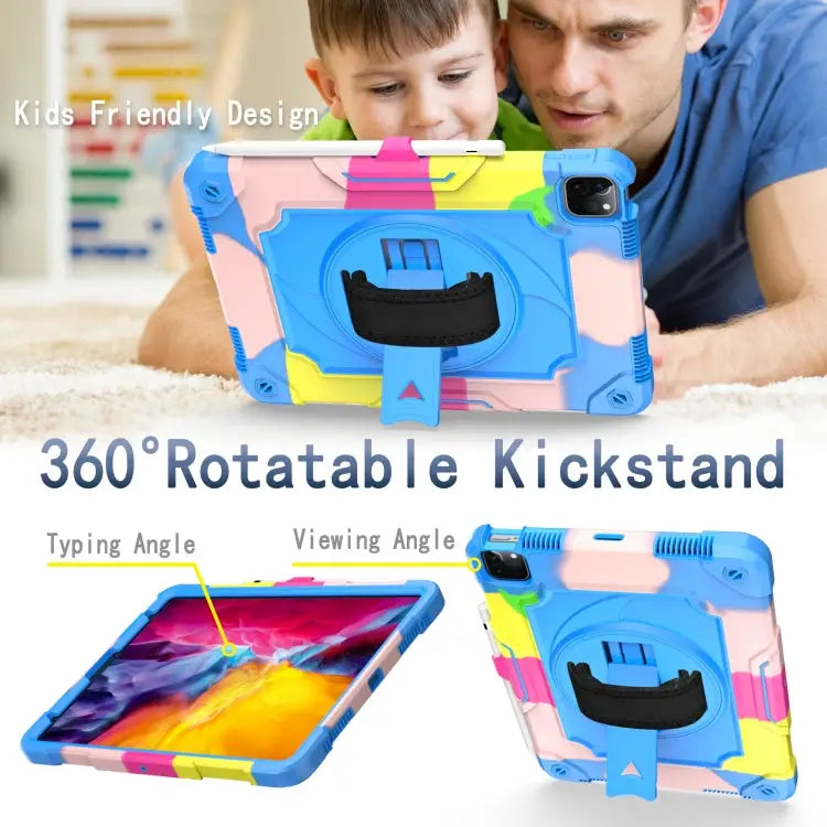 360 Degree Rotation Turntable Contrast Color Robot Shockproof Silicone + PC Protective Case with Holder For iPad Air