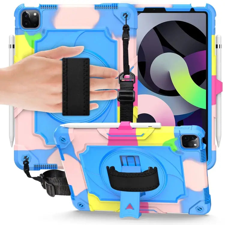 360 Degree Rotation Turntable Contrast Color Robot Shockproof Silicone + PC Protective Case with Holder For iPad Air