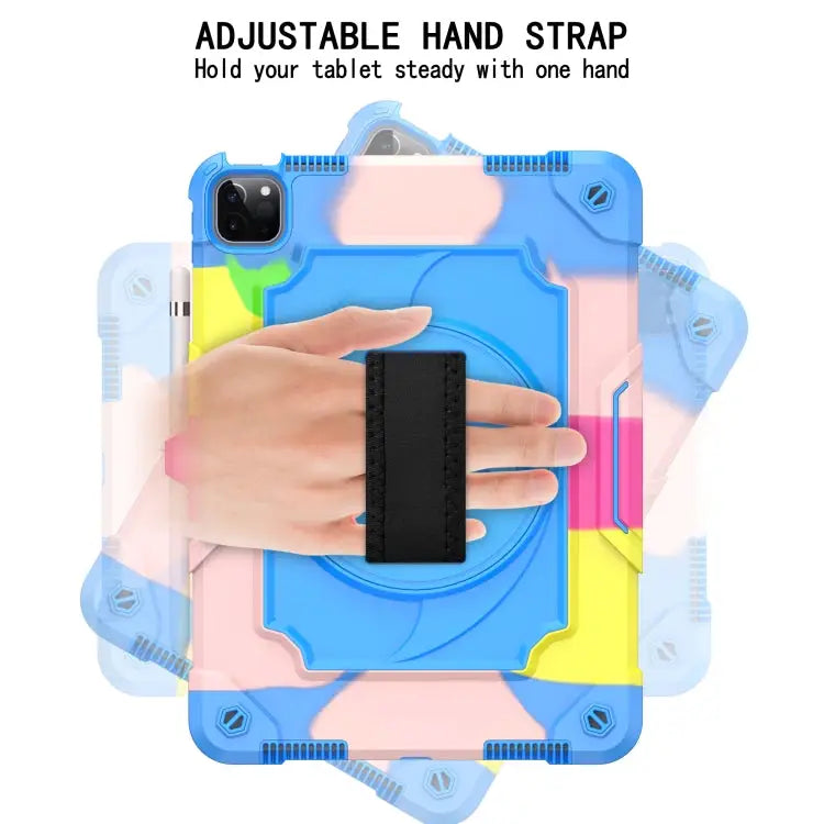 360 Degree Rotation Turntable Contrast Color Robot Shockproof Silicone + PC Protective Case with Holder For iPad Air