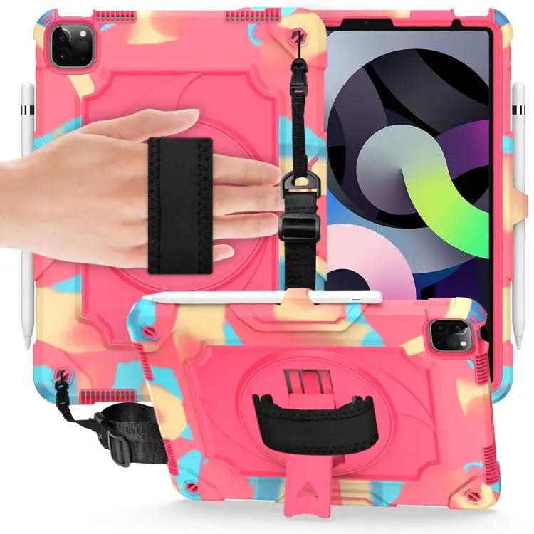 360 Degree Rotation Turntable Contrast Color Robot Shockproof Silicone + PC Protective Case with Holder For iPad Air