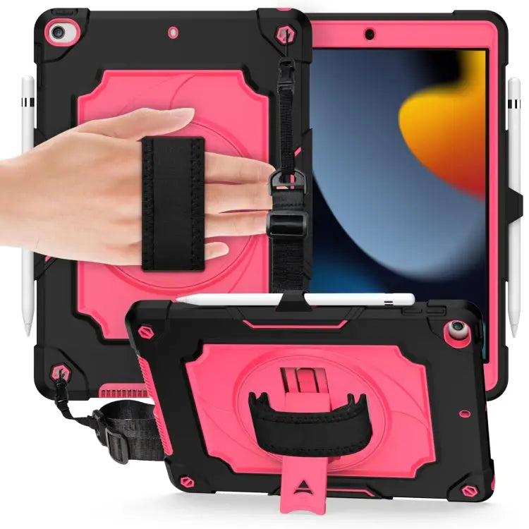 360 Degree Rotation Turntable Contrast Color Robot Shockproof Silicone + PC Protective Case with Holder For iPad Air
