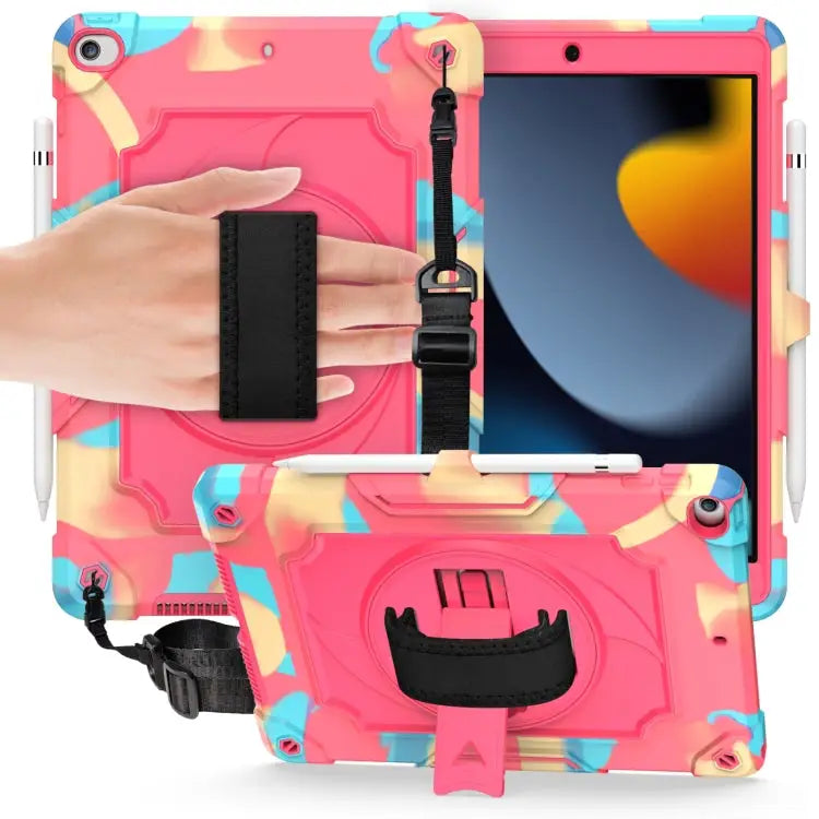 360 Degree Rotation Turntable Contrast Color Robot Shockproof Silicone + PC Protective Case with Holder For iPad Air