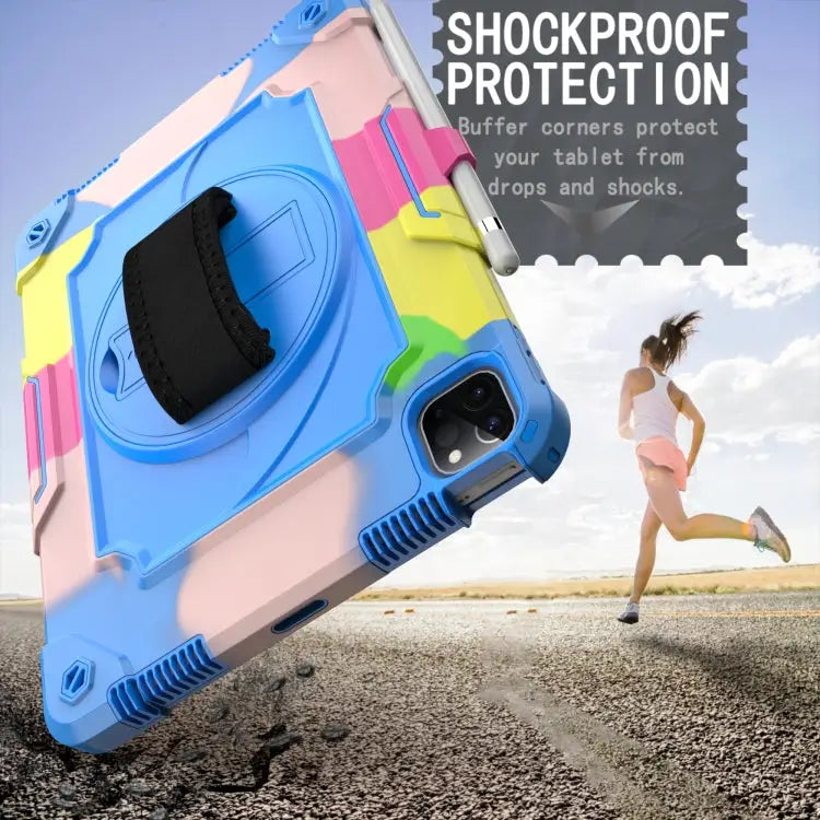 360 Degree Rotation Turntable Contrast Color Robot Shockproof Silicone + PC Protective Case with Holder For iPad Air