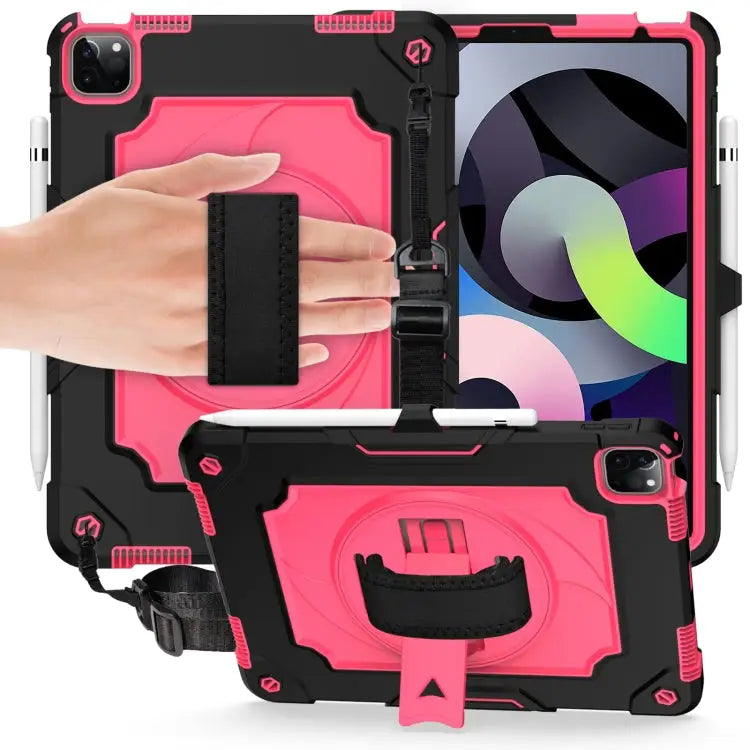 360 Degree Rotation Turntable Contrast Color Robot Shockproof Silicone + PC Protective Case with Holder For iPad Air