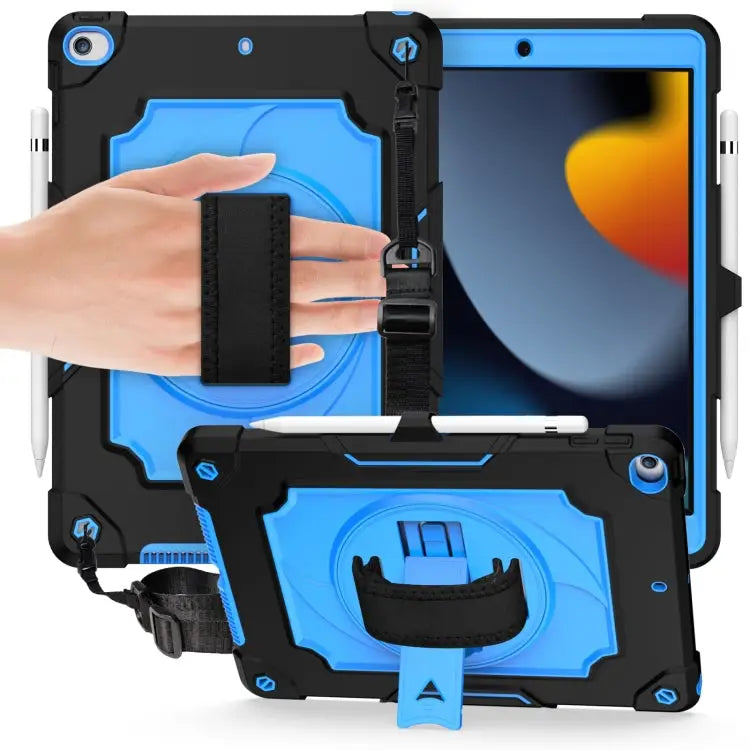 360 Degree Rotation Turntable Contrast Color Robot Shockproof Silicone + PC Protective Case with Holder For iPad Air