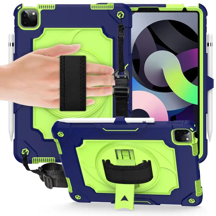 360 Degree Rotation Turntable Contrast Color Robot Shockproof Silicone + PC Protective Case with Holder For iPad Air