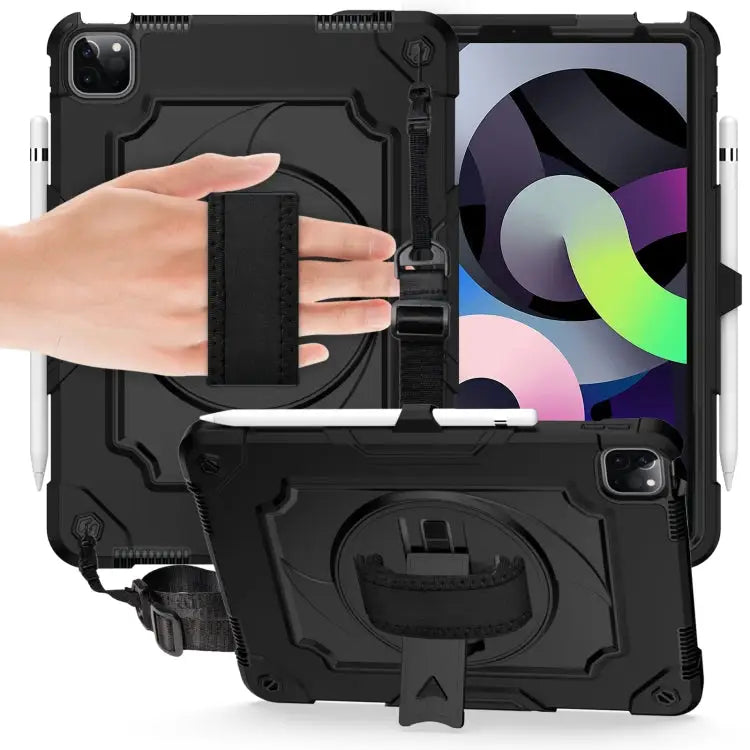 360 Degree Rotation Turntable Contrast Color Robot Shockproof Silicone + PC Protective Case with Holder For iPad Air