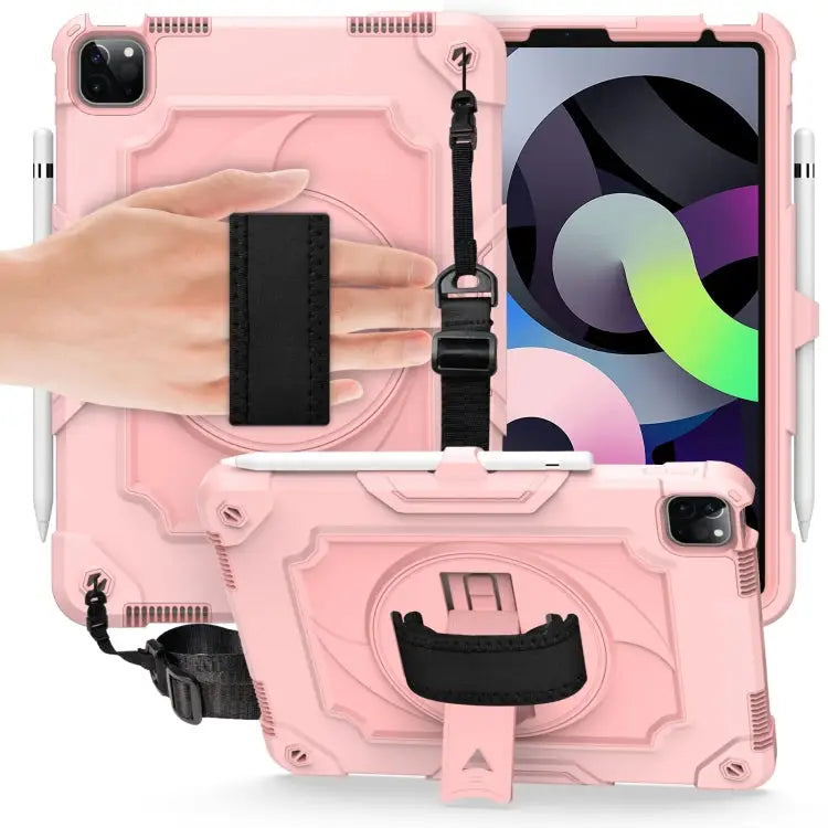 360 Degree Rotation Turntable Contrast Color Robot Shockproof Silicone + PC Protective Case with Holder For iPad Air