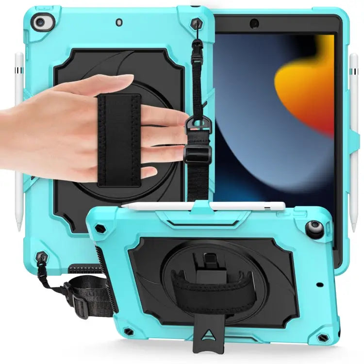 360 Degree Rotation Turntable Contrast Color Robot Shockproof Silicone + PC Protective Case with Holder For iPad Air