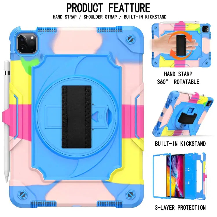 360 Degree Rotation Turntable Contrast Color Robot Shockproof Silicone + PC Protective Case with Holder For iPad Air