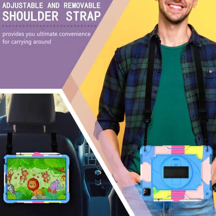 360 Degree Rotation Turntable Contrast Color Robot Shockproof Silicone + PC Protective Case with Holder For iPad Air
