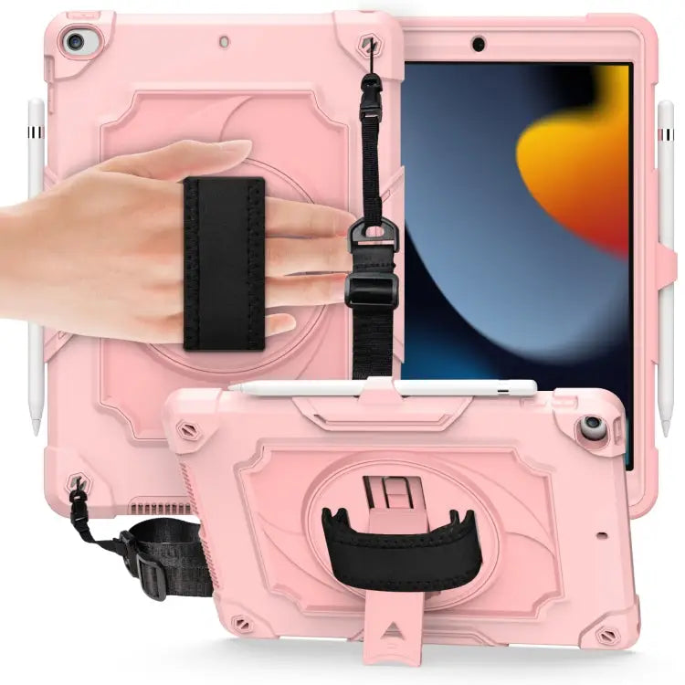 360 Degree Rotation Turntable Contrast Color Robot Shockproof Silicone + PC Protective Case with Holder For iPad Air