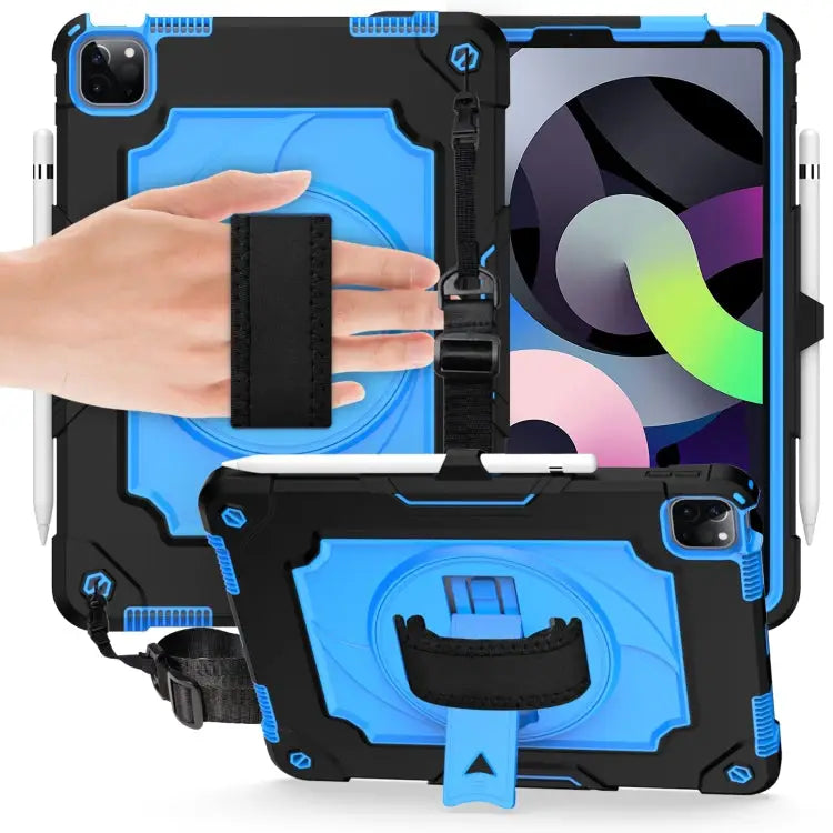 360 Degree Rotation Turntable Contrast Color Robot Shockproof Silicone + PC Protective Case with Holder For iPad Air