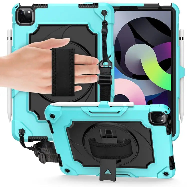 360 Degree Rotation Turntable Contrast Color Robot Shockproof Silicone + PC Protective Case with Holder For iPad Air