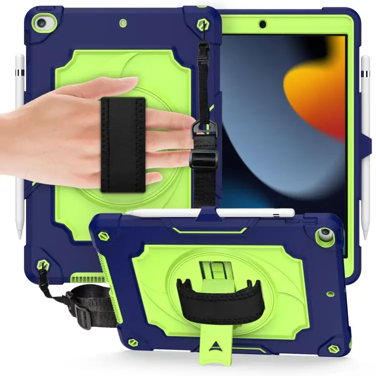 360 Degree Rotation Turntable Contrast Color Robot Shockproof Silicone + PC Protective Case with Holder For iPad Air