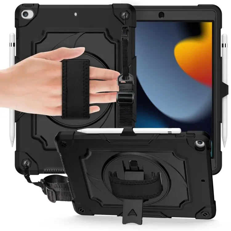 360 Degree Rotation Turntable Contrast Color Robot Shockproof Silicone + PC Protective Case with Holder For iPad Air