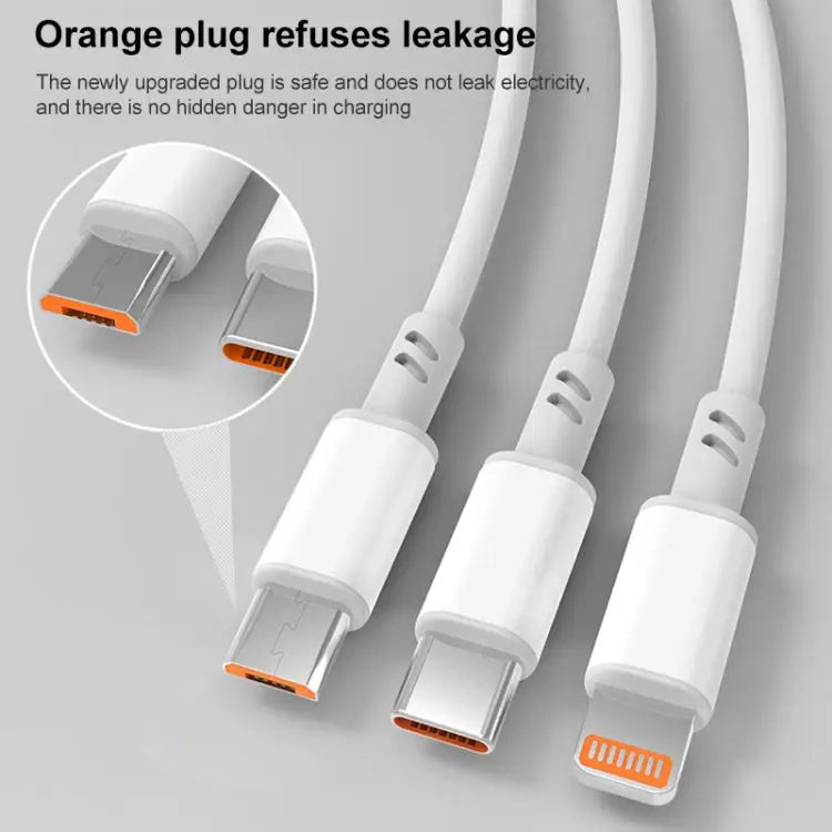 3A 3 in 1 USB to Type-C / 8 Pin / Micro USB Fast Charging Cable Cable Length: 1.2m - White