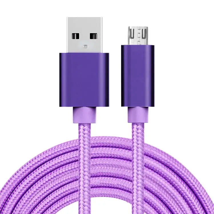 3A Woven Style Metal Head Micro USB to USB Data / Charger Cable Cable Length: 3m - 3m Micro USB / Purple