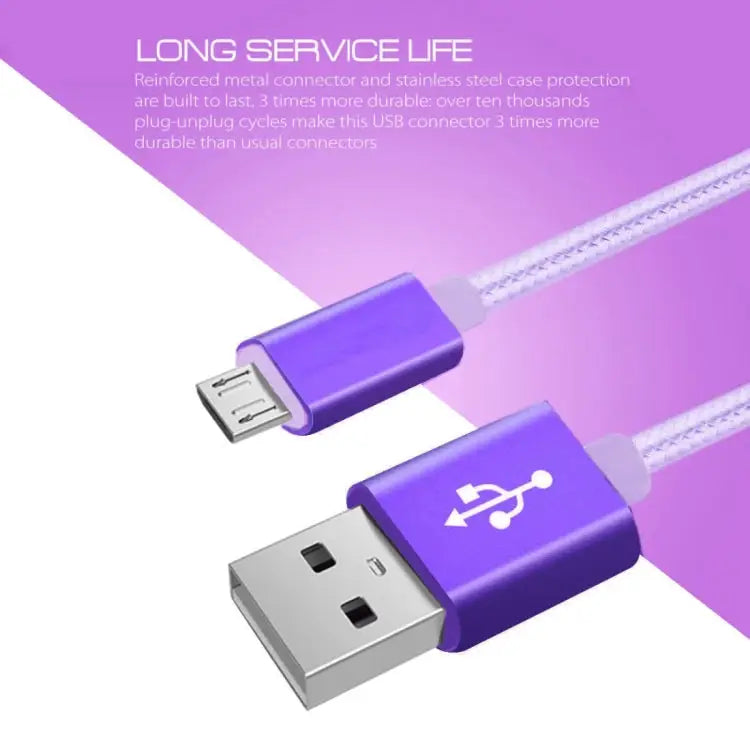 3A Woven Style Metal Head Micro USB to USB Data / Charger Cable Cable Length: 3m - 3m Micro USB / Purple