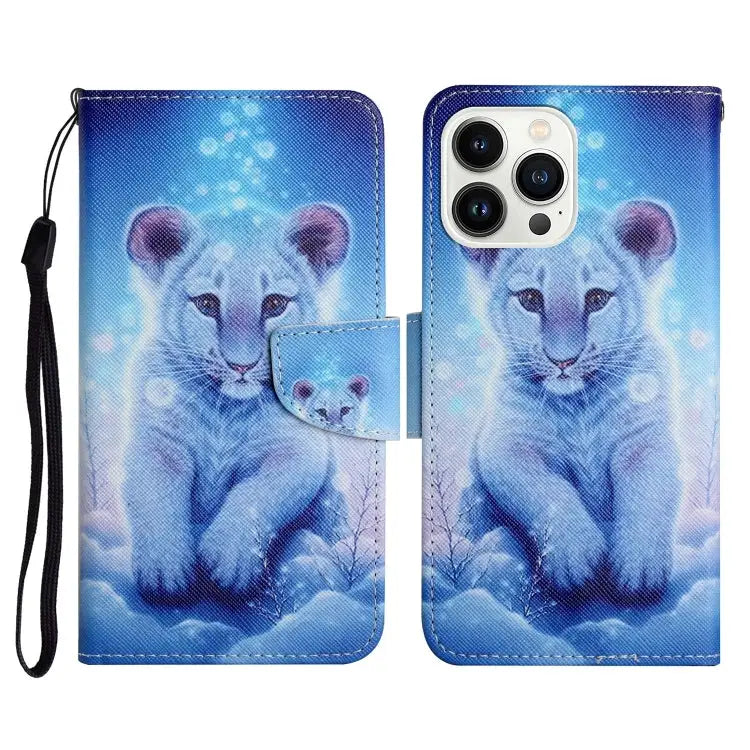 3D Colored Drawing Flip Leather Phone Case For iPhone 16 Pro Max - For iPhone 16 Pro Max / Leopard - Apple Accessories
