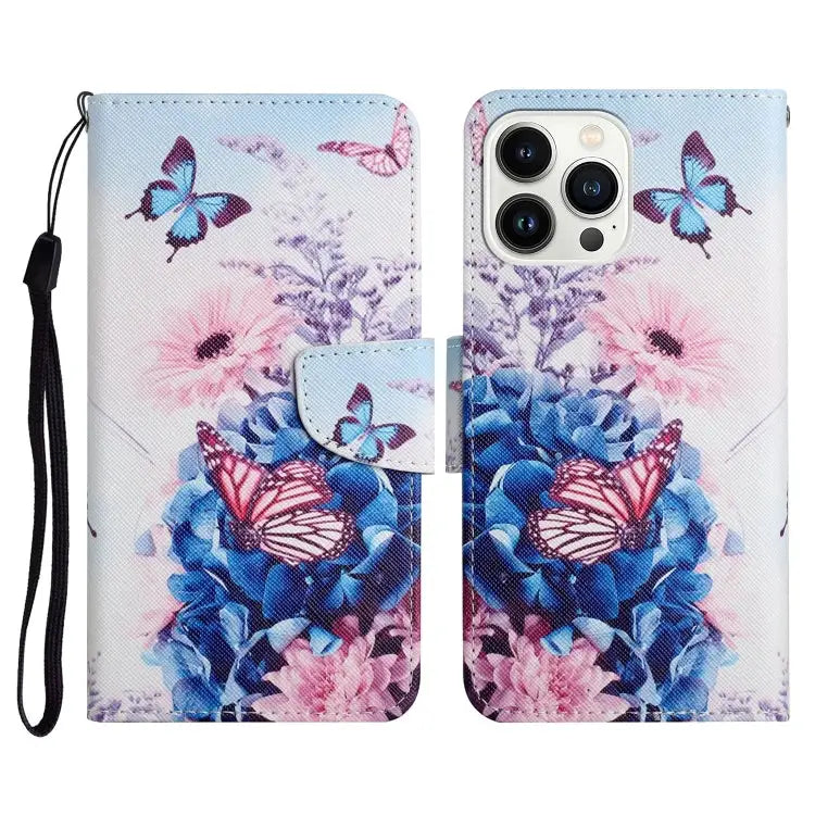 3D Colored Drawing Flip Leather Phone Case For iPhone 16 Pro Max - For iPhone 16 Pro Max / Purple butterfly - Apple