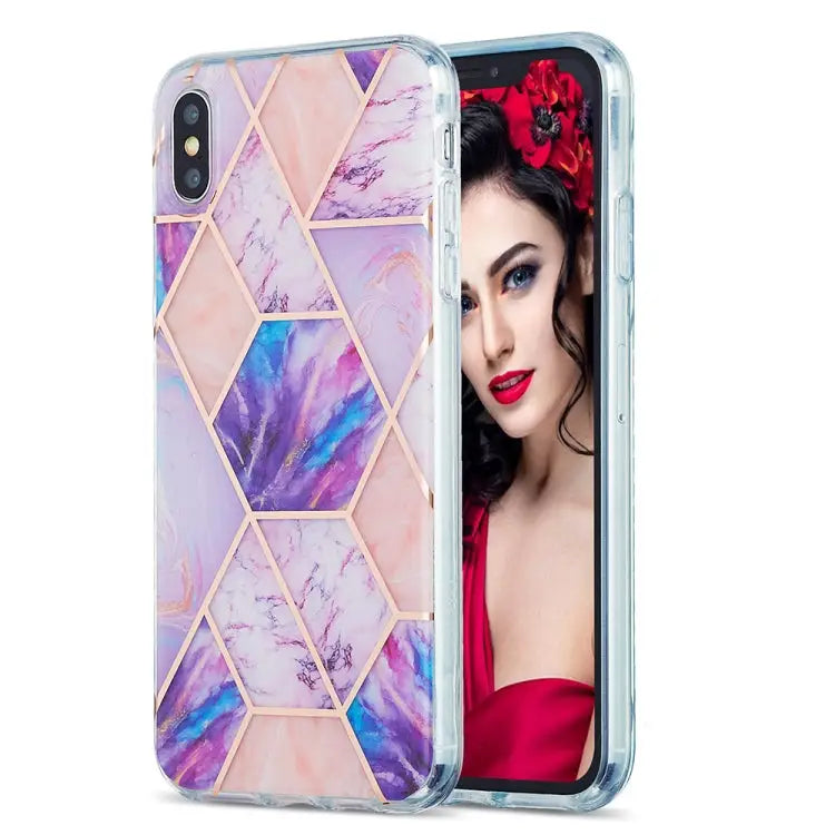 3D Electroplating Marble Pattern TPU Protective Case For iPhone XS Max - For iPhone XS Max / Pink Purple - Apple